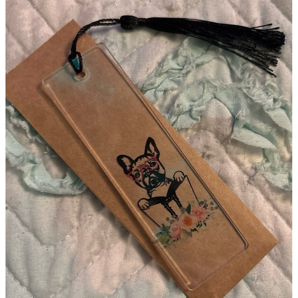 NEW Cute French Bulldog Clear Acrylic Gift Bookmark